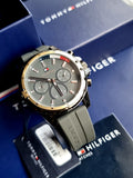 Tommy Hilfiger Mason Black Dial Black Rubber Strap Watch for Men - 1791792