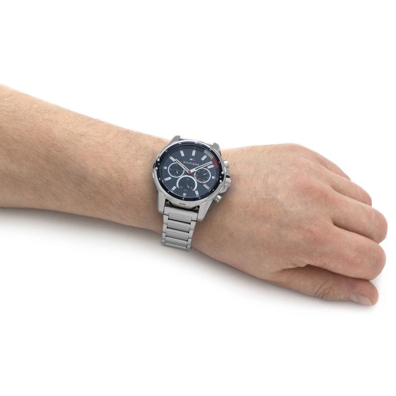 Tommy Hilfiger Mason Quartz Blue Dial Silver Steel Strap Watch for Men - 1791788
