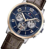 Tommy Hilfiger Keagan Chronograph Blue Dial Brown Leather Strap Watch for Men - 1791290