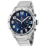 Tommy Hilfiger Trent Chronograph Blue Dial Silver Steel Strap Watch for Men - 1791053