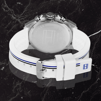 Tommy Hilfiger Multifunction Black Dial White Rubber Strap Watch for Men - 1791475