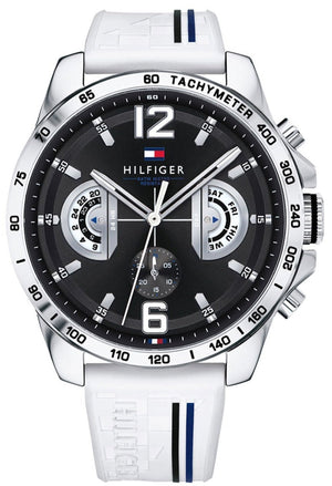 Tommy Hilfiger Multifunction Black Dial White Rubber Strap Watch for Men - 1791475