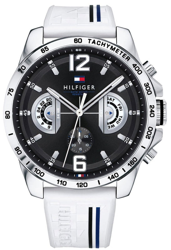 Tommy Hilfiger Multifunction Black Dial White Rubber Strap Watch for Men - 1791475