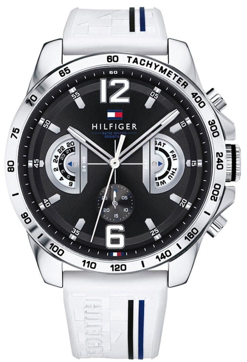 Tommy Hilfiger Multifunction Black Dial White Rubber Strap Watch for Men - 1791475