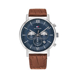 Tommy Hilfiger Evan Chronograph Blue Dial Brown Leather Strap Watch for Men - 1710393