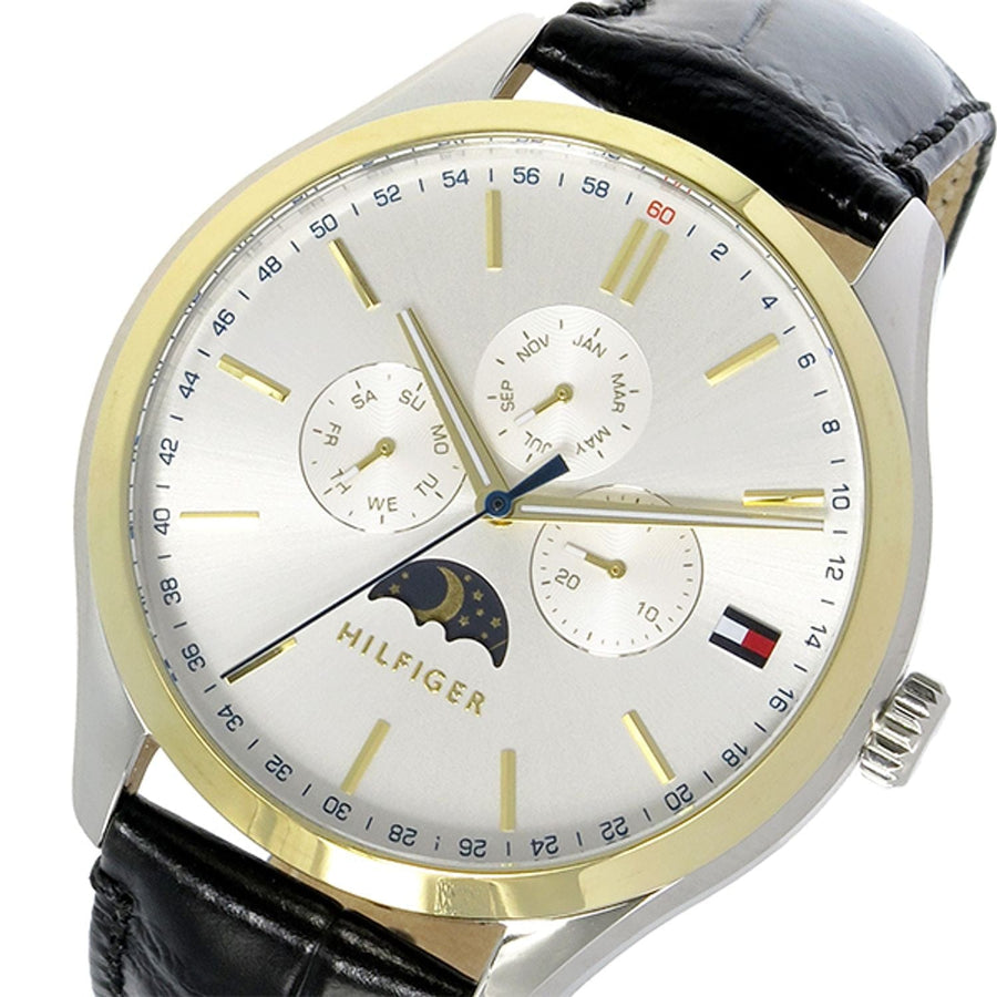 Tommy Hilfiger Oliver Analog Silver Dial Black Leather Strap Watch for Men - 1791305