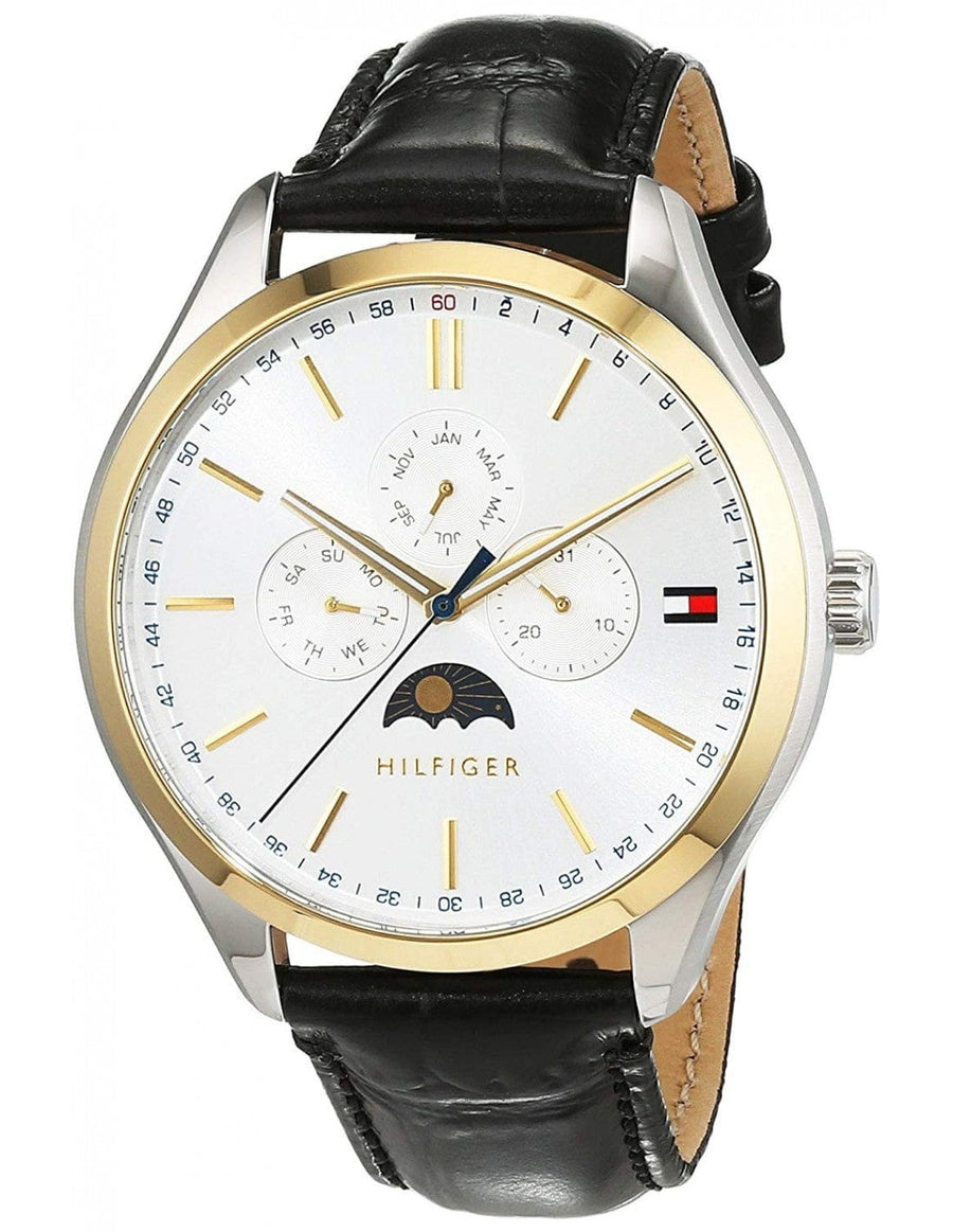 Tommy Hilfiger Oliver Analog Silver Dial Black Leather Strap Watch for Men - 1791305