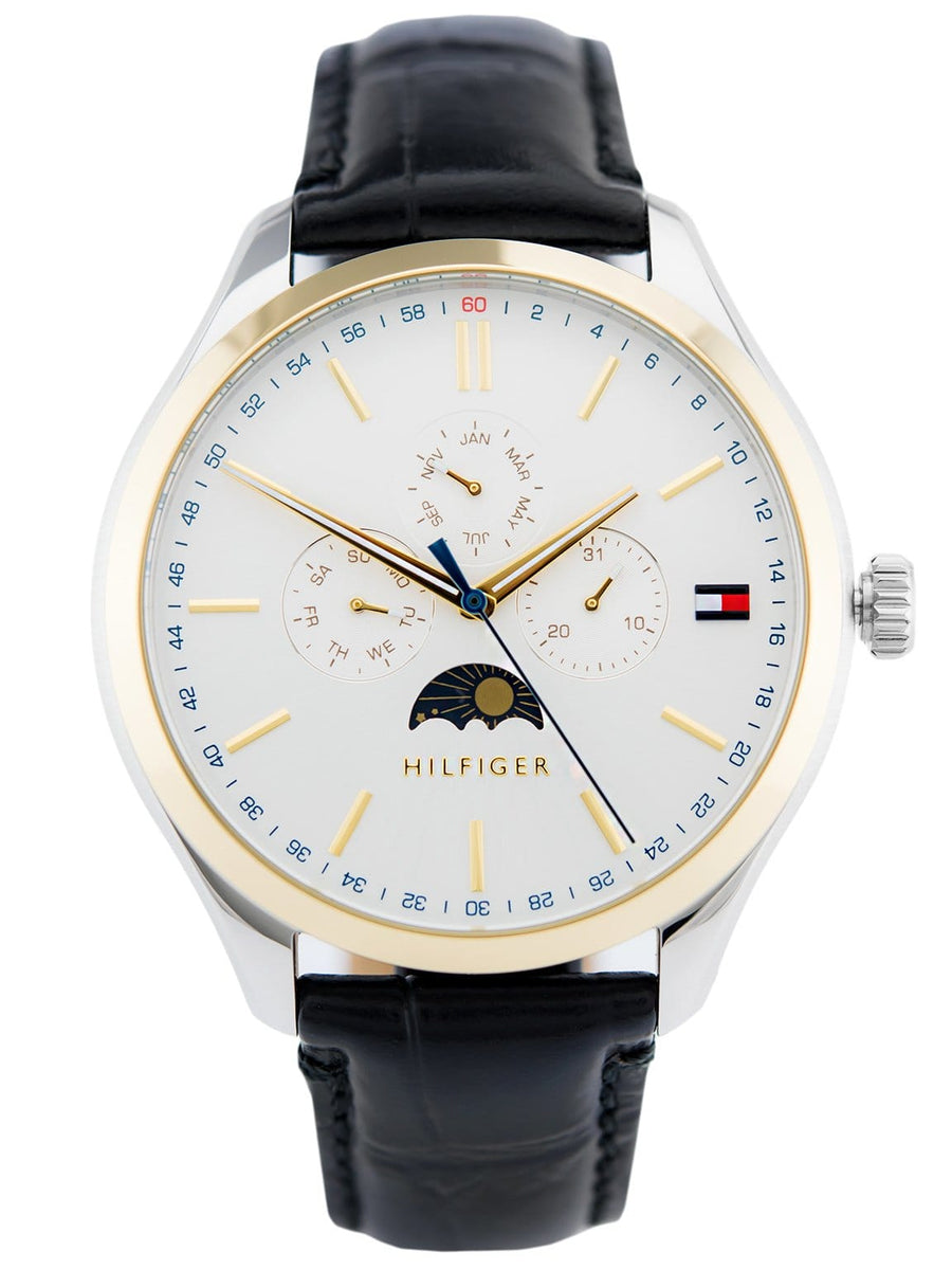 Tommy Hilfiger Oliver Analog Silver Dial Black Leather Strap Watch for Men - 1791305
