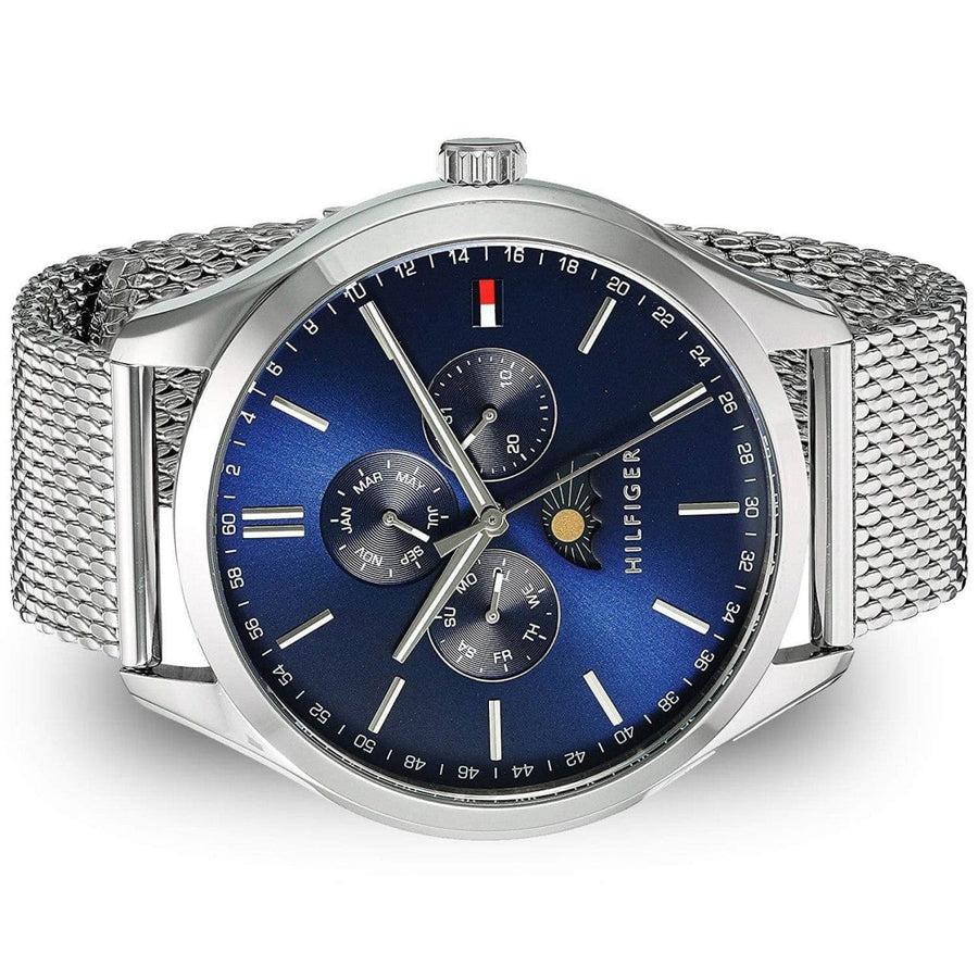 Tommy Hilfiger Oliver Quartz Blue Dial Silver Mesh Bracelet Watch for Men - 1791302