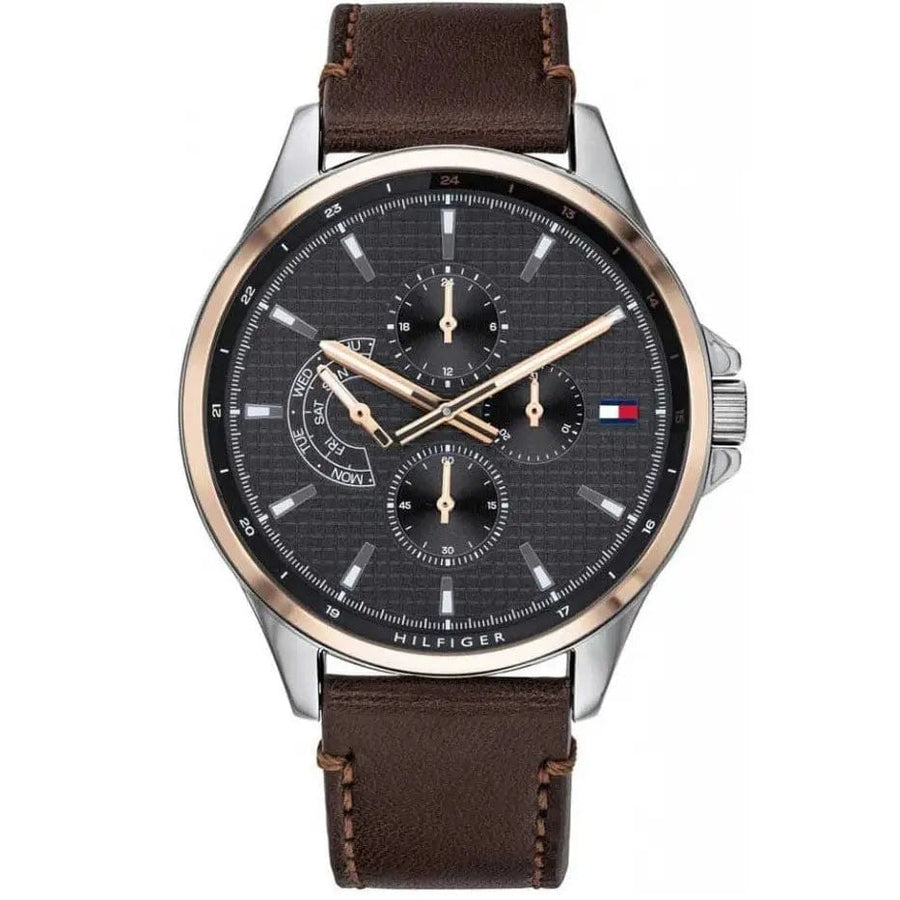 Tommy Hilfiger Shawn Multifunction Grey Dial Brown Leather Strap Watch for Men - 1791615