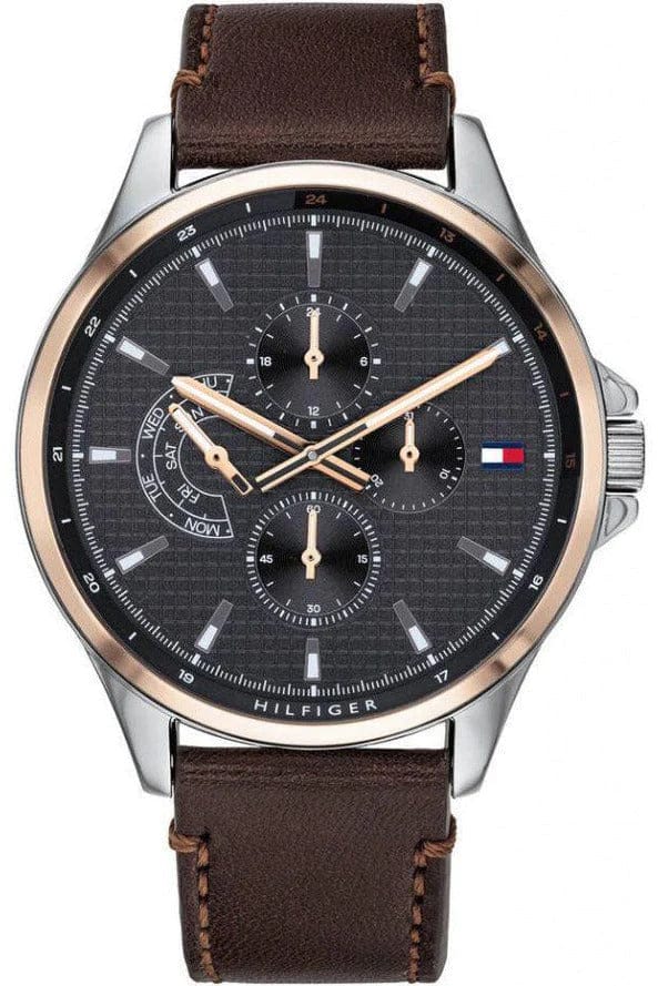 Tommy Hilfiger Shawn Multifunction Grey Dial Brown Leather Strap Watch for Men - 1791615