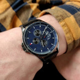 Tommy Hilfiger Shawn Multifunction Quartz Blue Dial Black Leather Strap Watch for Men - 1791616