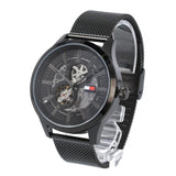 Tommy Hilfiger Spencer Skeleton Black Dial Black Mesh Bracelet Watch for Men - 1791644