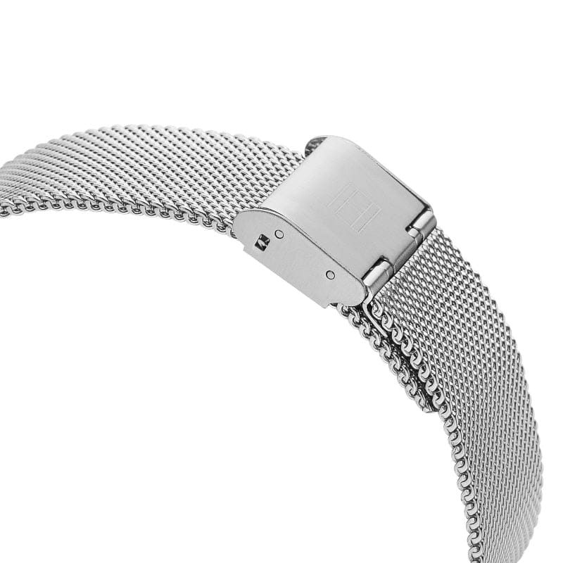 Tommy Hilfiger Spencer Skeleton Black Dial Silver Mesh Bracelet Watch for Men - 1791643