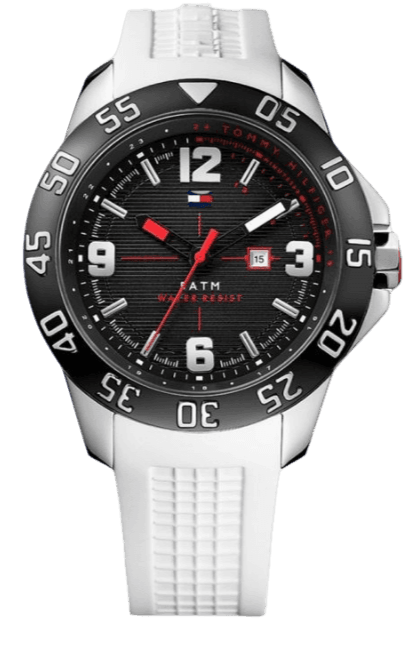 Tommy Hilfiger Sport Black Dial White Rubber Strap Watch for Men - 1790986