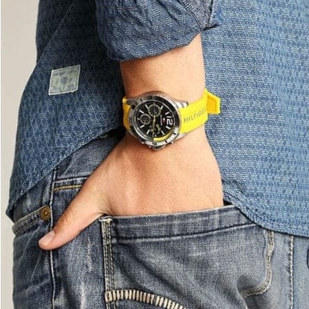 Tommy Hilfiger Sports Multifunction Black Dial Yellow Rubber Strap Watch for Men - 1791144