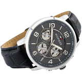 Tommy Hilfiger Keagan Quartz Grey Dial Black Leather Strap Watch for Men - 1791289