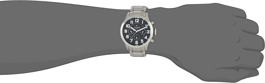 Tommy Hilfiger Trent Chronograph Black Dial Silver Steel Strap Watch for Men - 1791054