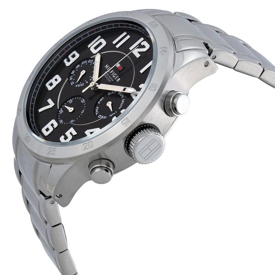 Tommy Hilfiger Trent Chronograph Black Dial Silver Steel Strap Watch for Men - 1791054