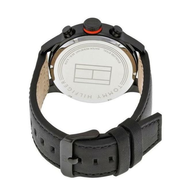 Tommy Hilfiger Trent Multifunction Black Dial Black Leather Strap Watch for Men - 1791136