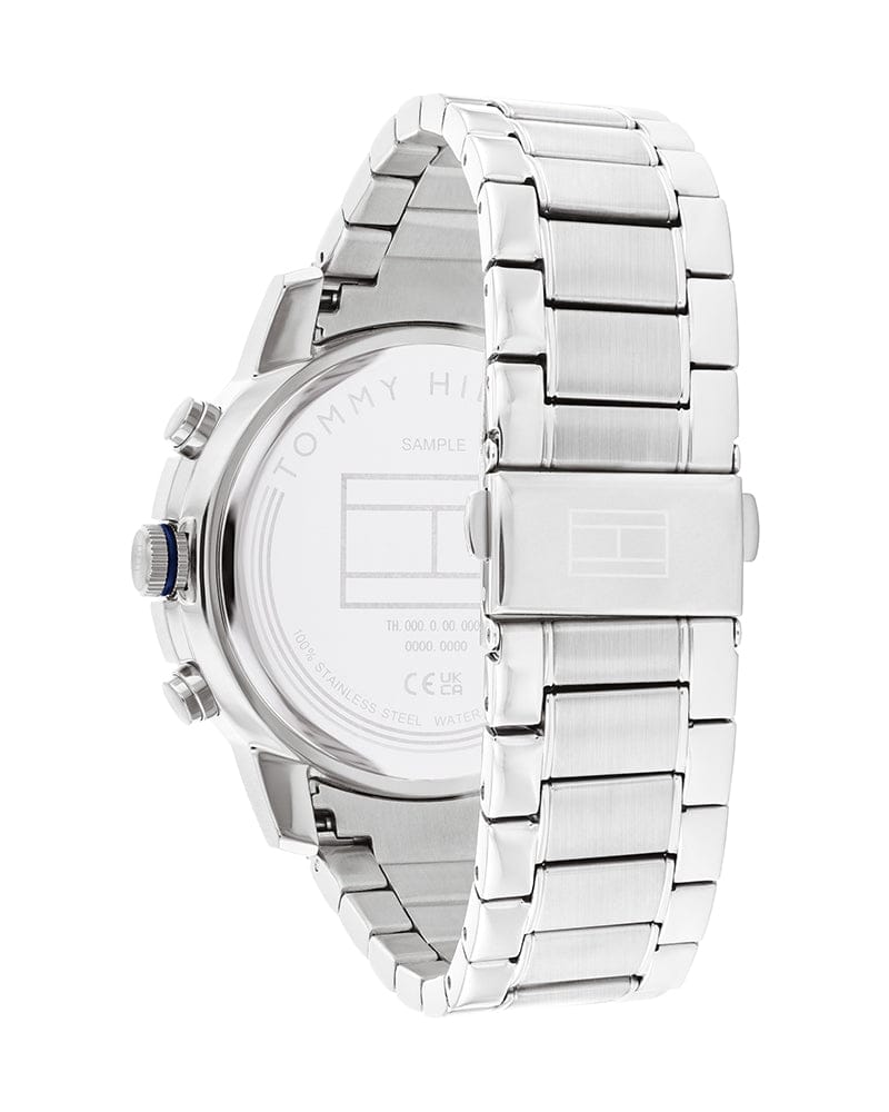 Tommy Hilfiger Troy Chronograph Blue Dial Silver Steel Strap Watch For Men - 1792104