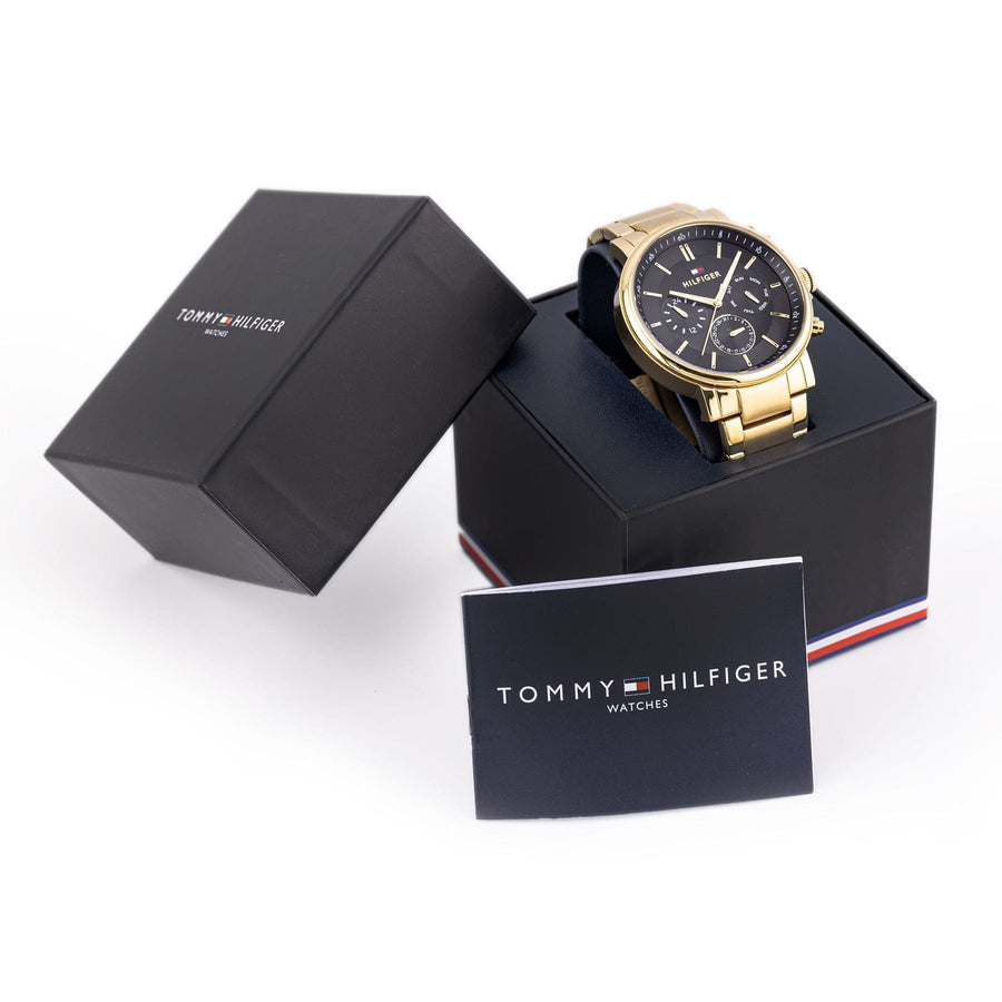 Tommy Hilfiger Tyson Chronograph Black Dial Gold Steel Strap Watch For Men - 1710589