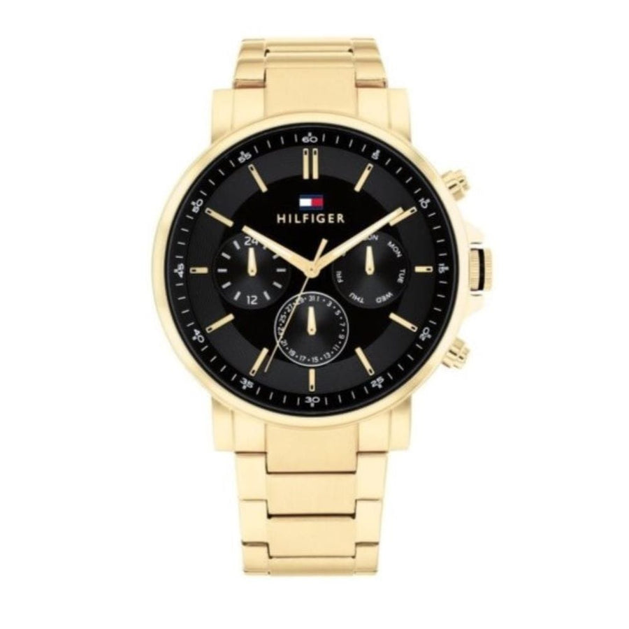 Tommy Hilfiger Tyson Chronograph Black Dial Gold Steel Strap Watch For Men - 1710589