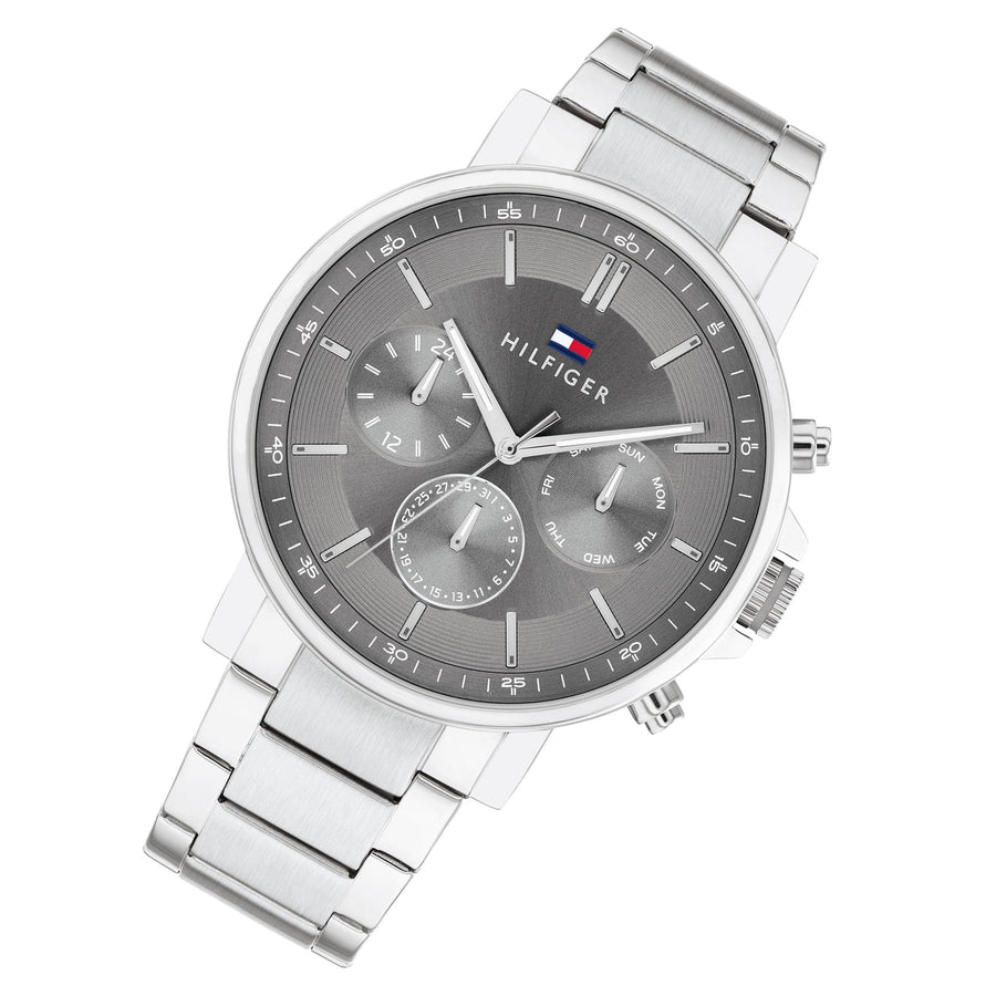 Tommy Hilfiger Tyson Chronograph Grey Dial Silver Steel Strap Watch For Men - 1710604