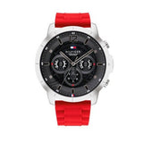 Tommy Hilfiger Luca Chronograph Grey Dial Red Silicone Strap Watch For Men - 1710490