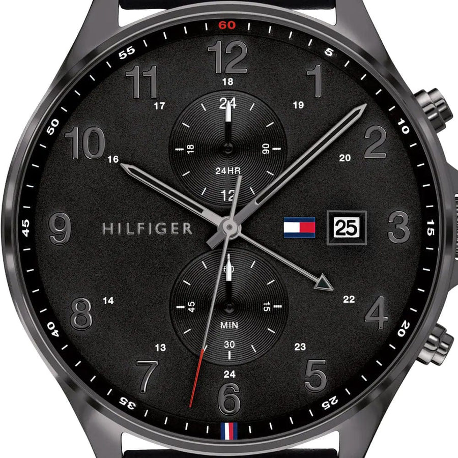 Tommy Hilfiger West Chronograph Black Dial Black Leather Strap Watch For Men - 1791711