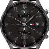 Tommy Hilfiger West Chronograph Black Dial Black Leather Strap Watch For Men - 1791711