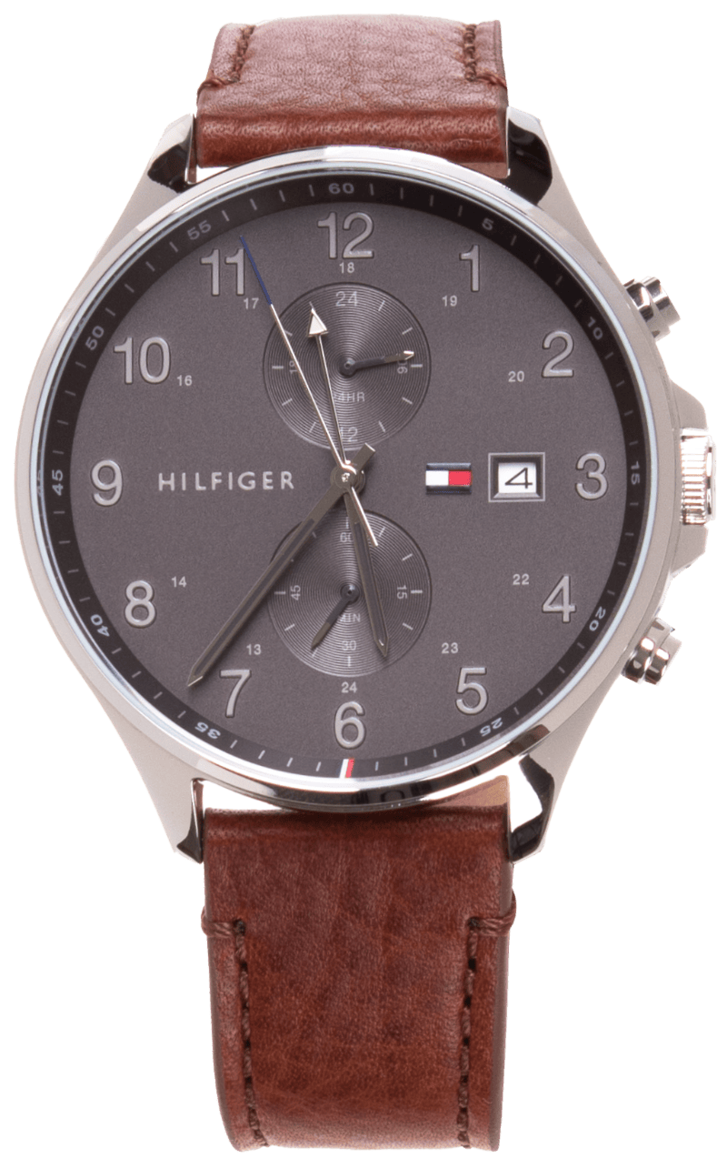 Tommy Hilfiger West Chronograph Grey Dial Brown Leather Strap Watch For Men - 1791710