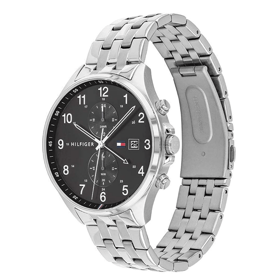 Tommy Hilfiger West Quartz Black Dial Silver Steel Strap Watch For Men - 1791707
