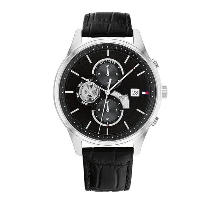 Tommy Hilfiger Weston Chronograph Black Dial Black Leather Strap Watch For Men - 1710502