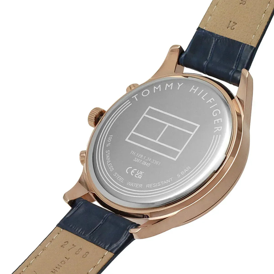Tommy Hilfiger Weston Chronograph Blue Dial Blue Leather Strap Watch For Men - 1710503