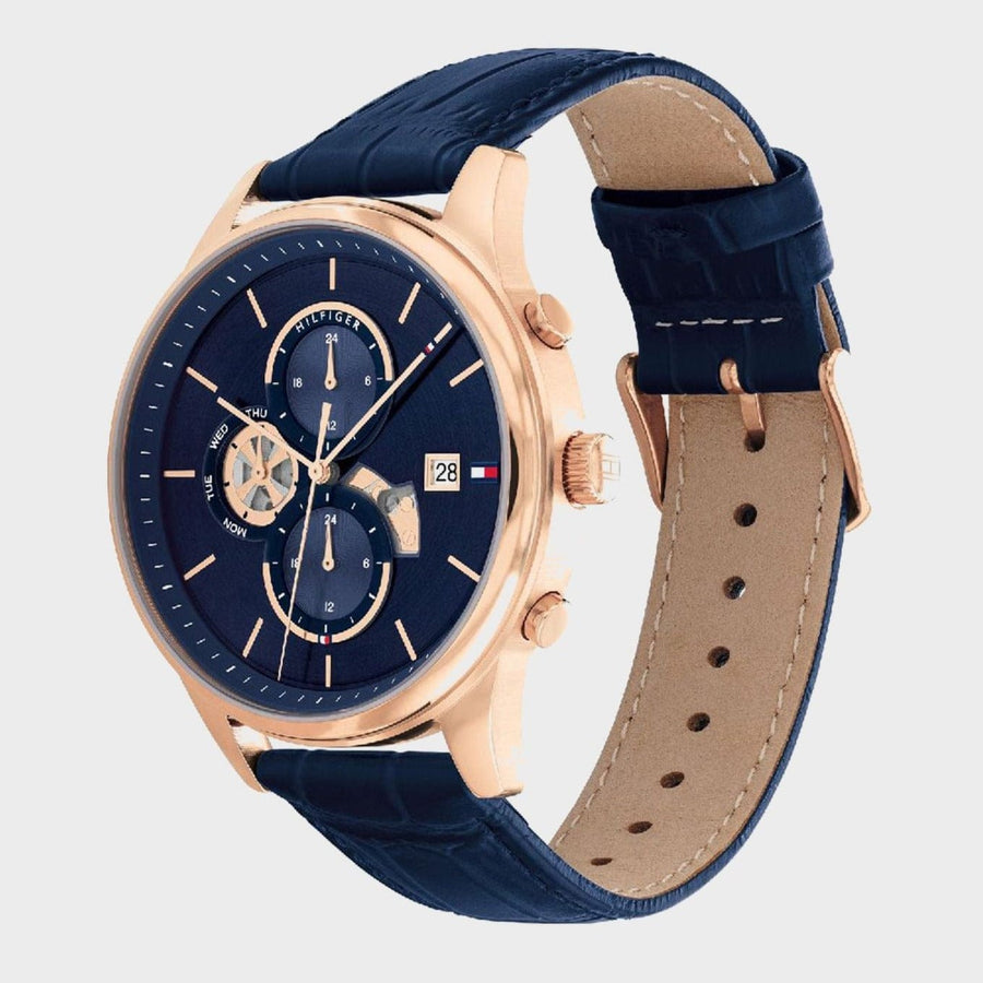 Tommy Hilfiger Weston Chronograph Blue Dial Blue Leather Strap Watch For Men - 1710503