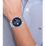 Tommy Hilfiger Weston Chronograph Blue Dial Silver Mesh Bracelet Watch For Men - 1710504