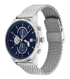 Tommy Hilfiger Weston Chronograph Blue Dial Silver Mesh Bracelet Watch For Men - 1710504