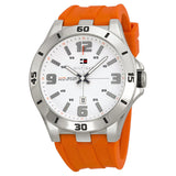 Tommy Hilfiger Analog White Dial Orange Rubber Strap Watch for Men - 1791063