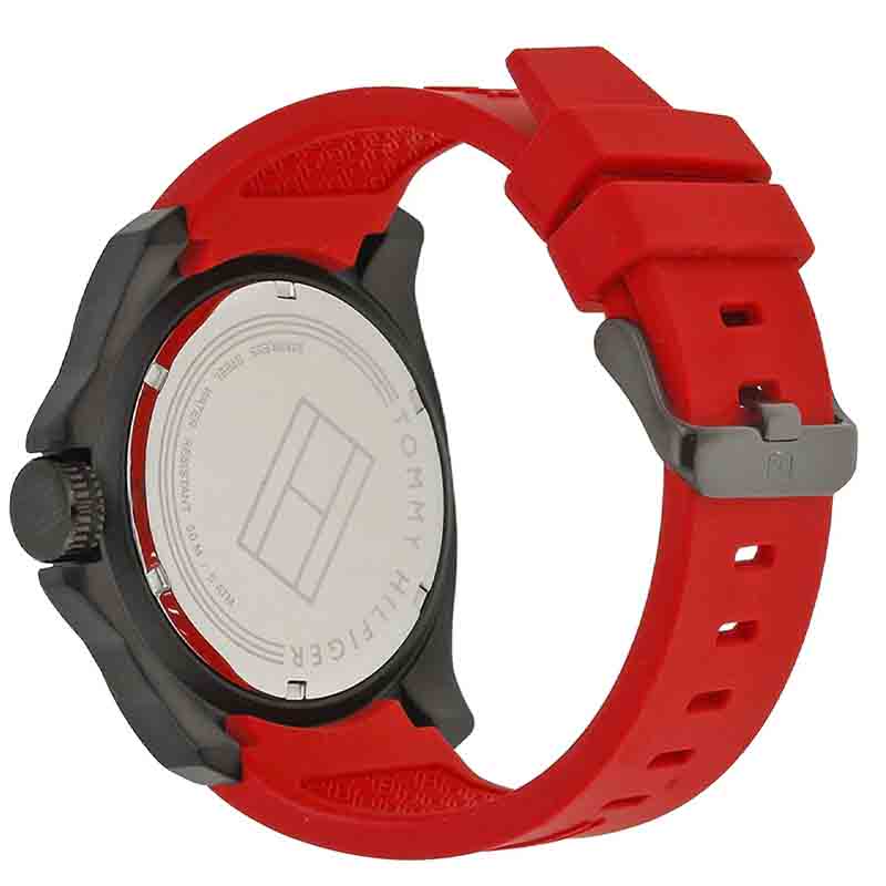 Tommy Hilfiger Windsurf Black Dial Red Rubber Strap Watch for Men - 1791112