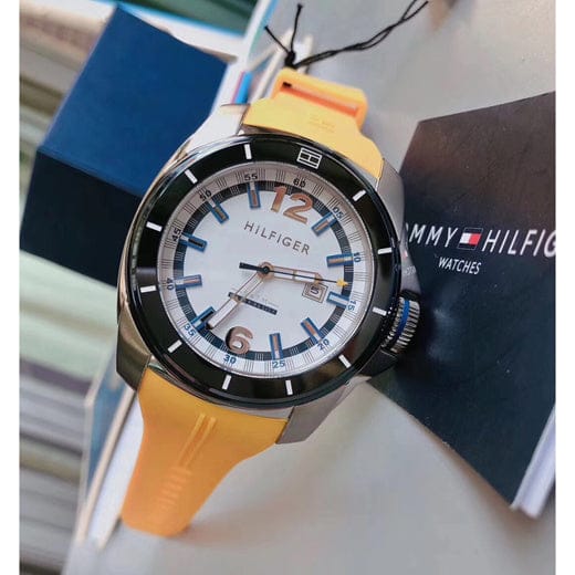 Tommy Hilfiger Windsurf White Dial Yellow Rubber Strap Watch for Men - 1791115
