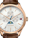 Tommy Hilfiger Oliver Chronograph White Dial Brown Leather Strap Watch for Men - 1791306