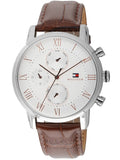 Tommy Hilfiger Kane Chronograph White Dial Brown Leather Strap Watch for Men - 1791400