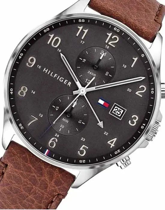 Tommy Hilfiger West Chronograph Grey Dial Brown Leather Strap Watch For Men - 1791710
