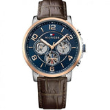 Tommy Hilfiger Keagan Chronograph Blue Dial Brown Leather Strap Watch for Men - 1791290