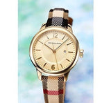 Burberry Classic Champagne Gold Dial Horseferry Leather Strap Watch for Women - BU10104