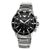 Emporio Armani Diver Chronograph Quartz Black Dial Silver Steel Strap Watch For Men - AR11360