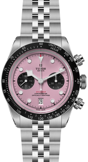 Tudor Black Bay Chrono Pink Dial Silver Steel Strap Watch for Men - M79360N-0019
