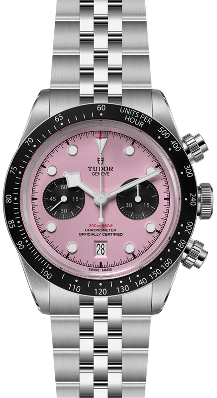 Tudor Black Bay Chrono Pink Dial Silver Steel Strap Watch for Men - M79360N-0019