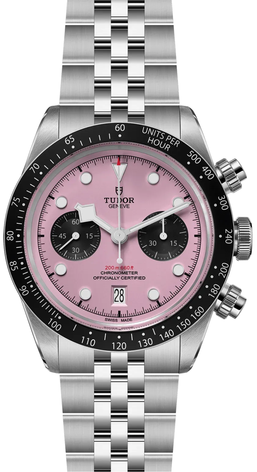 Tudor Black Bay Chrono Pink Dial Silver Steel Strap Watch for Men - M79360N-0019
